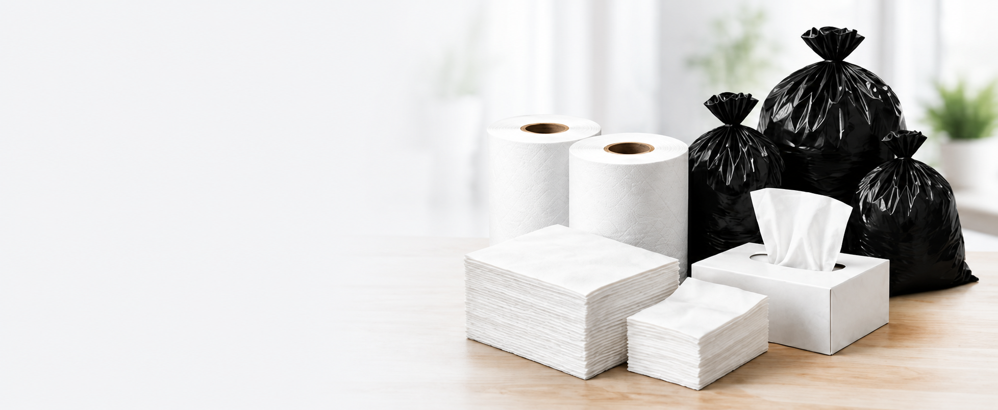 product showcase with garbage bags and tissue